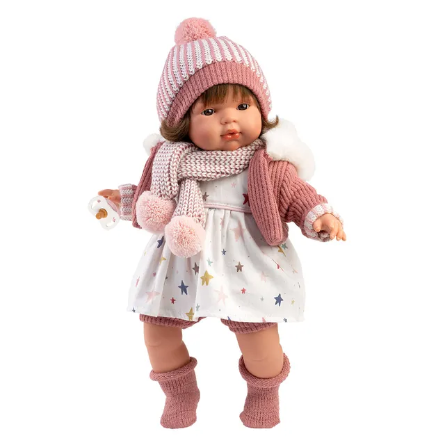 mu-ecas-llorens-lola-llorona-38-cm-beb-que-llora-con-conjunto-rosa-estrellas image 1