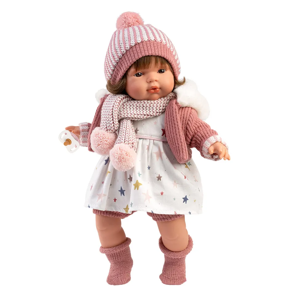 mu-ecas-llorens-lola-llorona-38-cm-beb-que-llora-con-conjunto-rosa-estrellas image 1