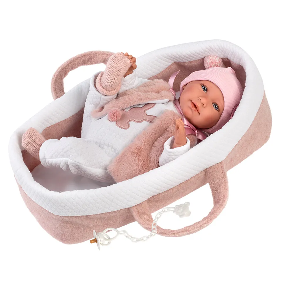 mu-ecas-llorens-mimi-42-cm-reci-n-nacido-que-llora-con-capazo-rosa image 1