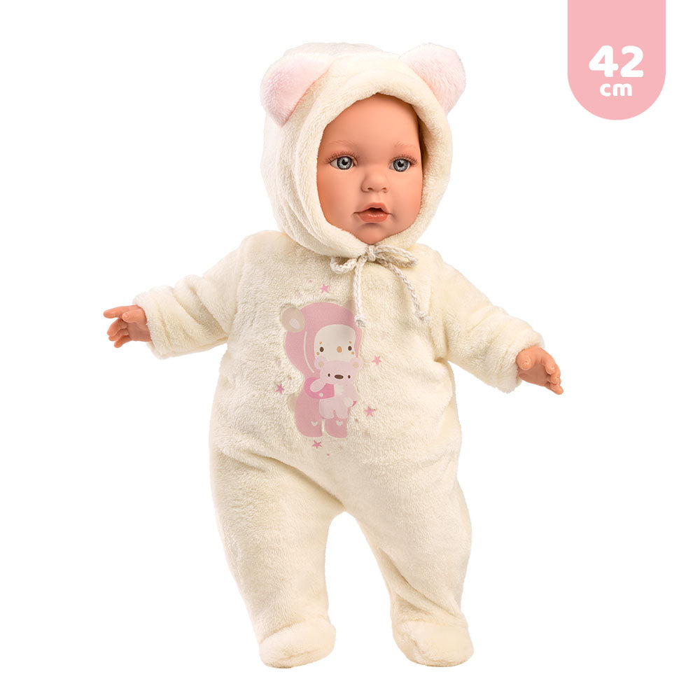 mu-ecas-llorens-vestido-para-beb-s-llorones-42-cm-pelele-blanco-y-rosa-con-capuc image 2
