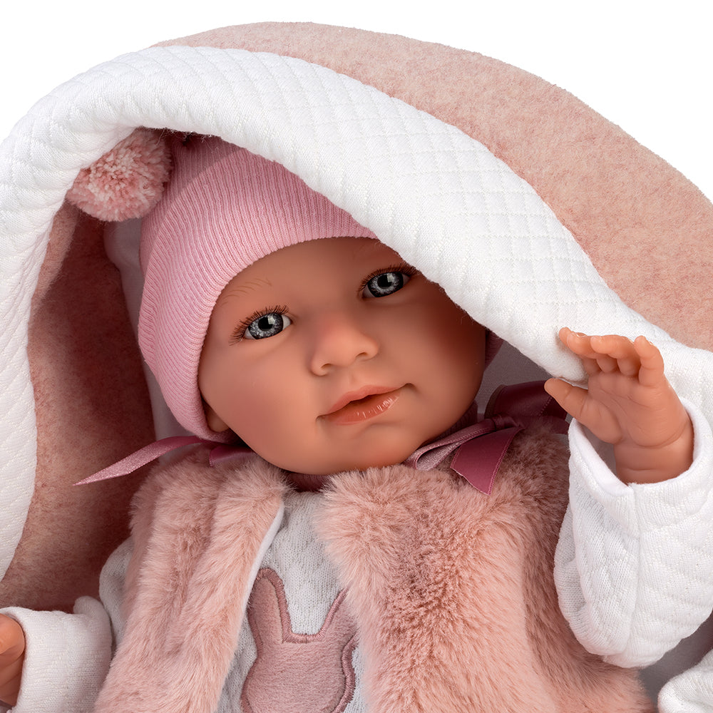 mu-ecas-llorens-mimi-42-cm-reci-n-nacido-que-llora-con-capazo-rosa image 3
