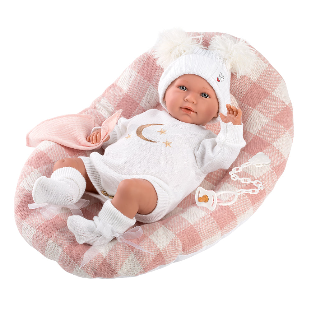 mu-ecas-llorens-beb-mimi-con-coj-n-cama-mu-eca-reci-n-nacida-que-llora-42-cm image 1
