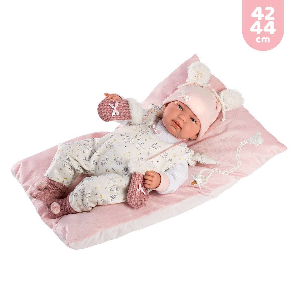 mu-ecas-llorens-set-43-44-cm-para-reci-n-nacido-coj-n-camita-pelele-azul-muselin image 2