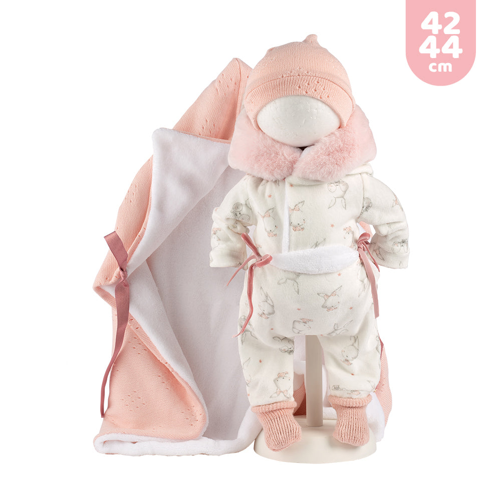 mu-ecas-llorens-ropa-beb-42-44-cm-pelele-con-capucha-y-manta-rosa image 1