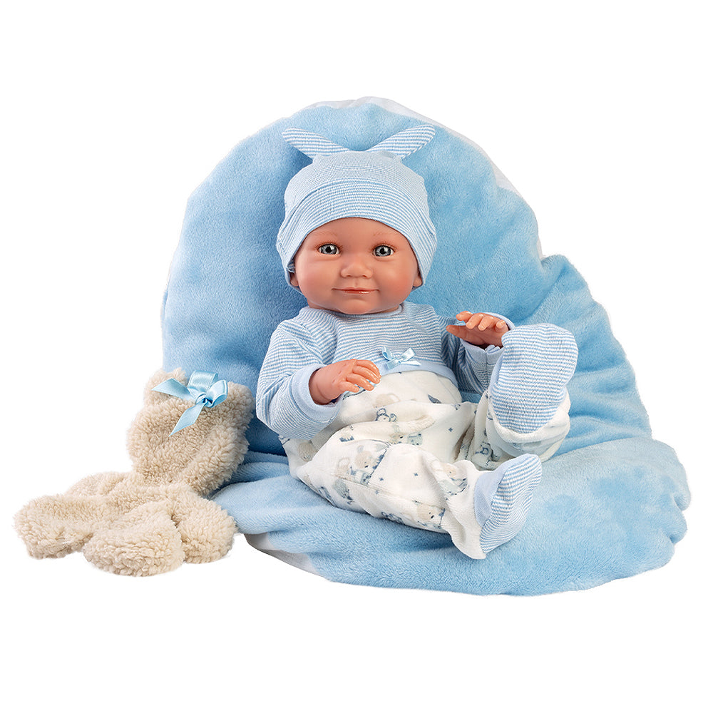 mu-ecas-llorens-nico-40-cm-reci-n-nacido-suave-articulado-con-coj-n-azul-y-osito image 2