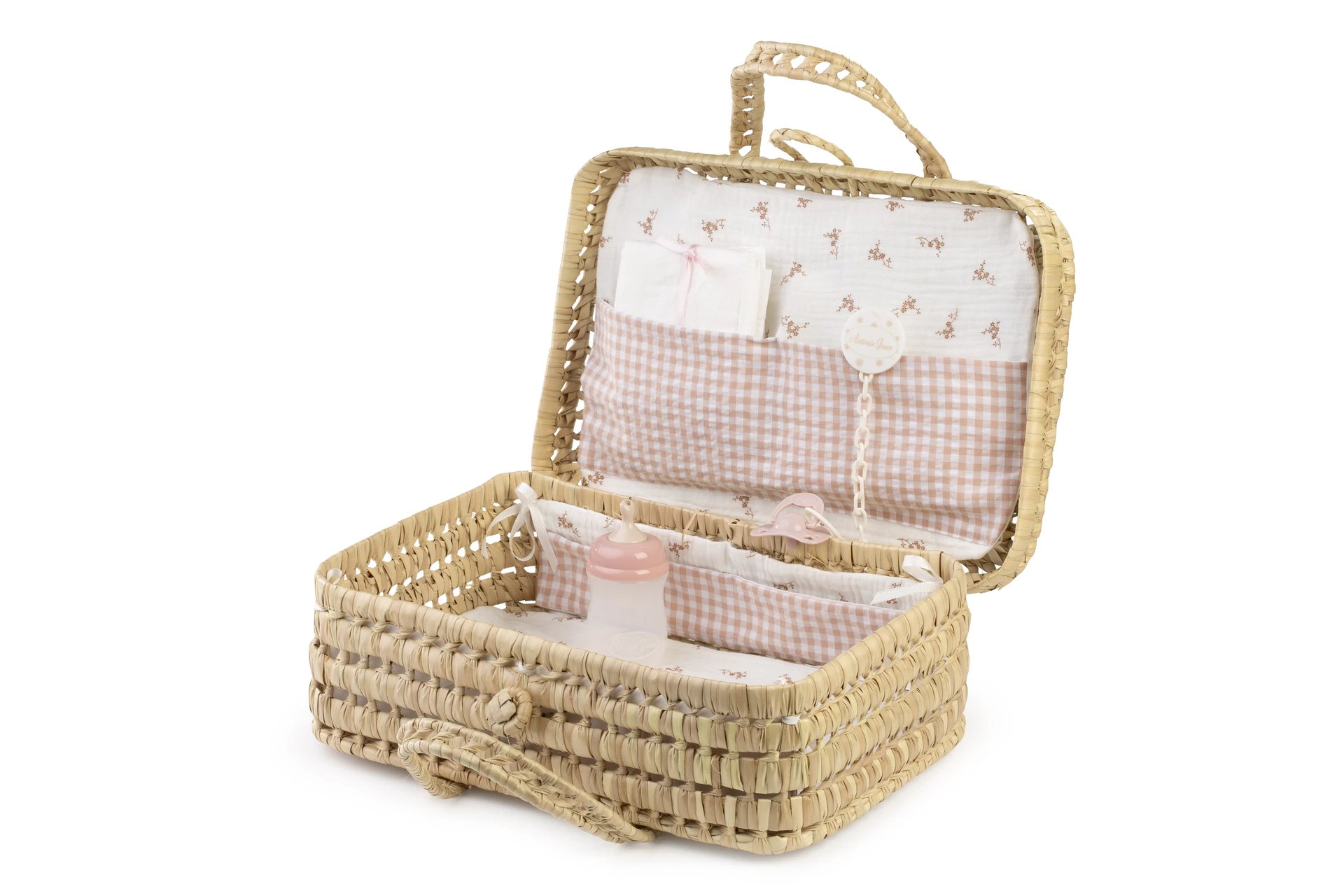 mu-ecas-antonio-juan-maleta-de-palma-flores-y-vichy-accesorio image 1